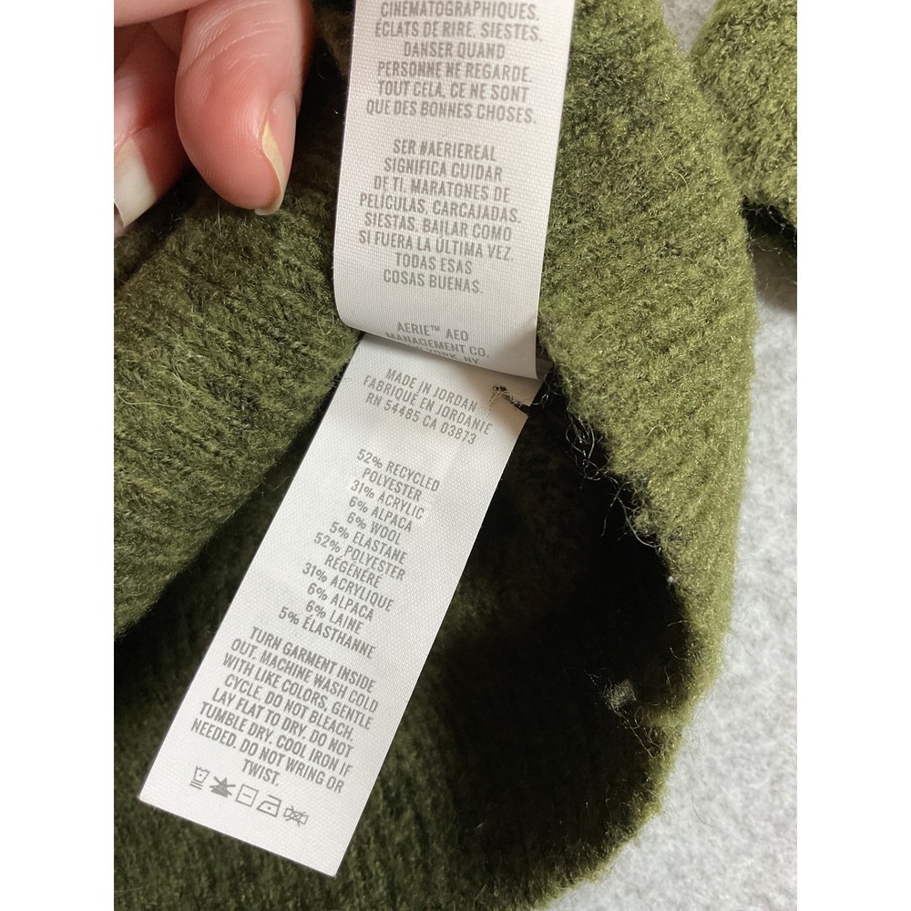 Aerie Women Moss Green Alpaca Wool Blend Button Crop Cardigan Sweater L #751 - Picture 4 of 8